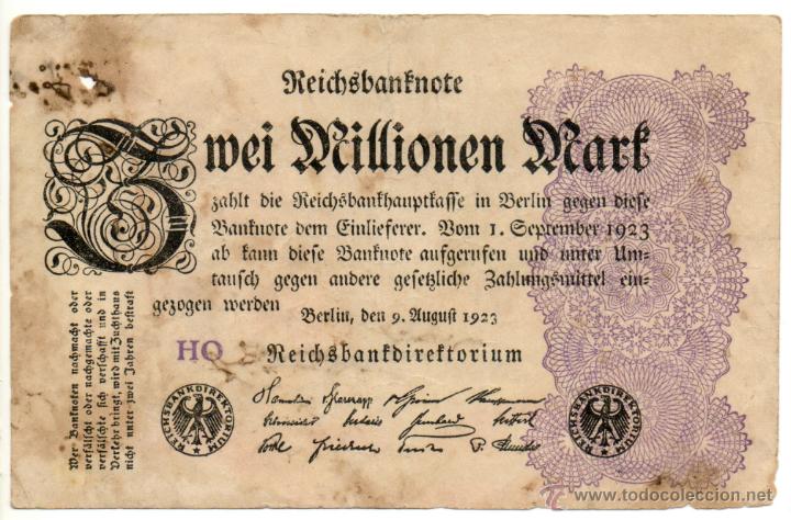Billetes extranjeros: BILLETE DE 2 MILLONES DE MARCOS ( ALEMANIA R. WEIMAR ) 1923