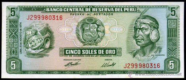 Billetes extranjeros: PERU: 5 SOLES 1974 - PICK 99 C  S/C - Foto 1