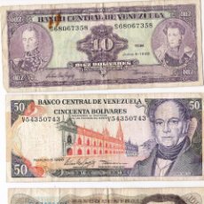 Billetes extranjeros: TRES BILLETES VENEZUELA **10 / 1995 - 50 / 1998 - 100 / 1998 BOLIVARES **. Lote 48652253