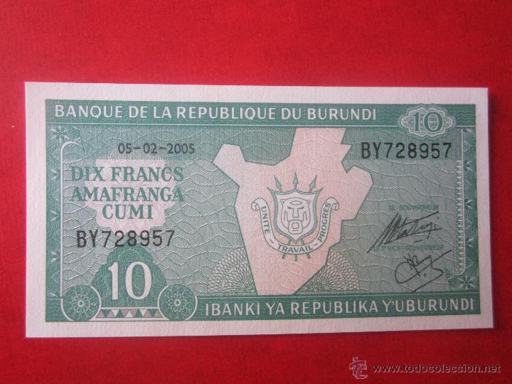 Billetes extranjeros: Burundi. billete de 10 francos. 2005 - Foto 1