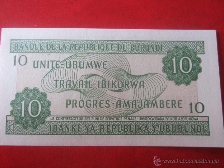 Billetes extranjeros: Burundi. billete de 10 francos. 2005 - Foto 2