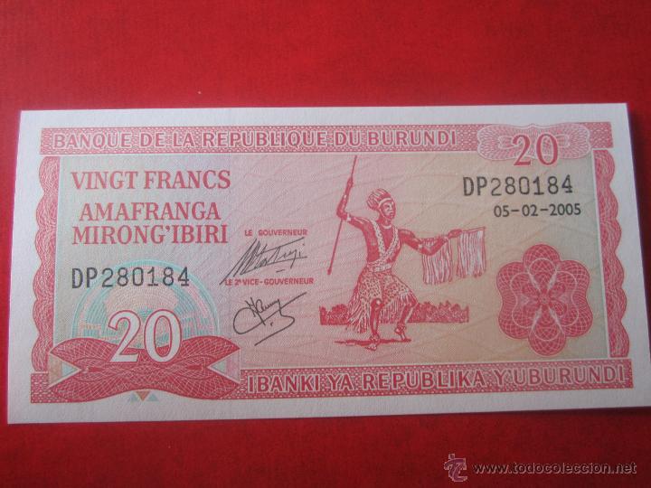 Billetes extranjeros: Burundi. billete de 20 francos. 2005 - Foto 1