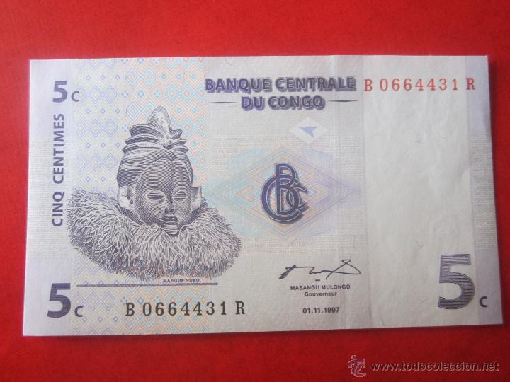 Billetes extranjeros: Congo. billete de 5 centimos. 1997 - Foto 1