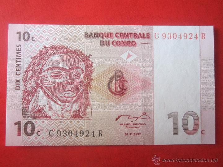 Billetes extranjeros: Congo. billete de 10 centimos. 1997 - Foto 1