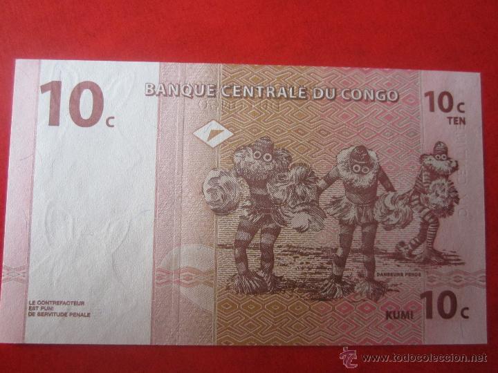 Billetes extranjeros: Congo. billete de 10 centimos. 1997 - Foto 2