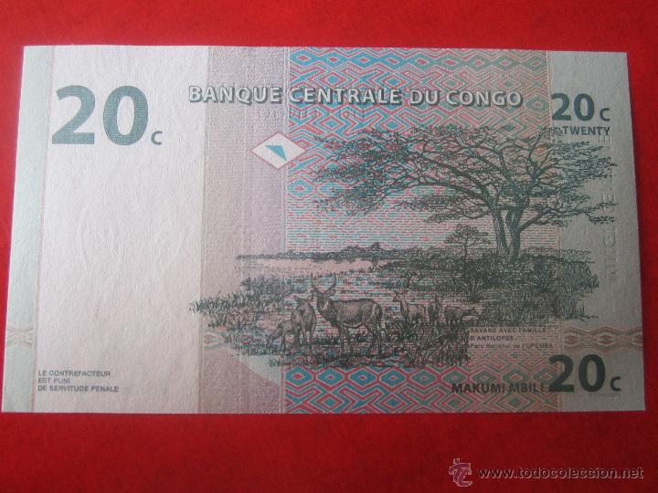 Billetes extranjeros: Congo. billete de 20 centimos. 1997 - Foto 2
