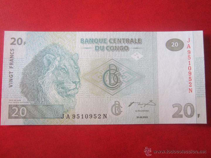 Billetes extranjeros: Congo. billete de 20 francos. 2003 - Foto 1