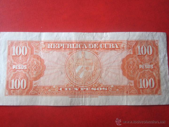 Billetes extranjeros: Cuba. billete de 100 pesos. 1959 - Foto 2
