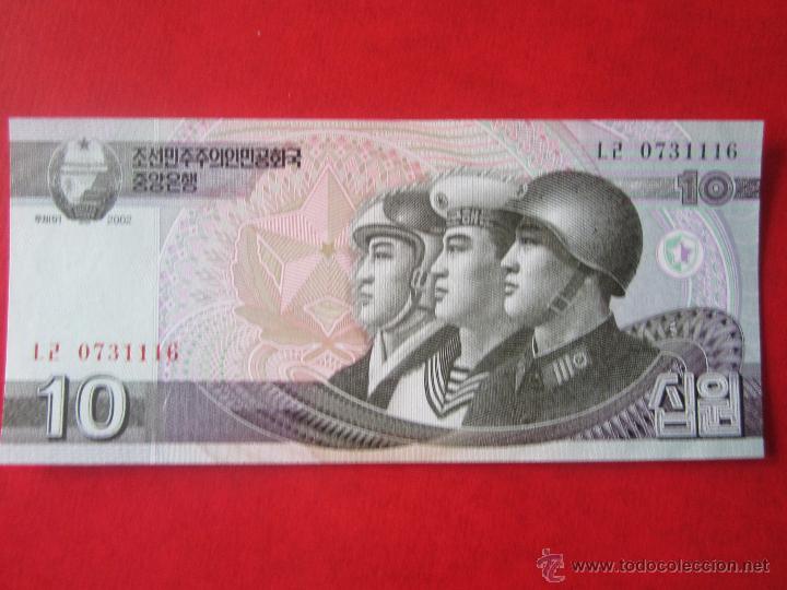 Billetes extranjeros: Korea del Norte. billete de 10 won. 2002 - Foto 1