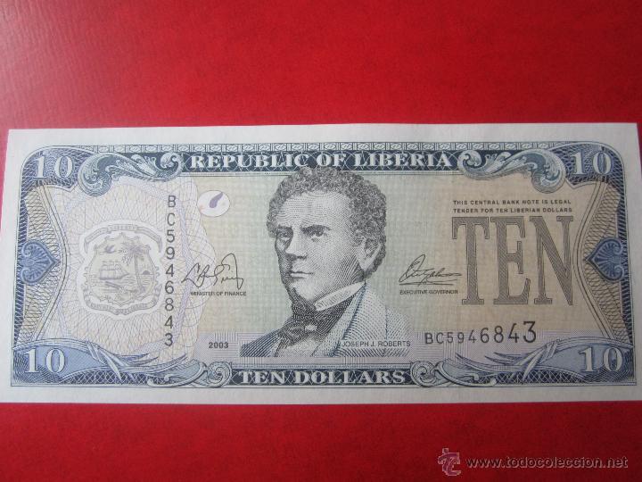 Billetes extranjeros: Liberia. billete de 10 dolares. 2003 - Foto 1