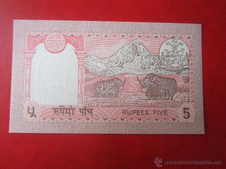 Billetes extranjeros: Nepal. billete de 5 rupias. 1987 - Foto 2