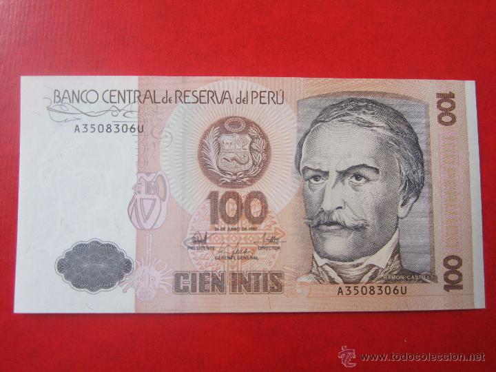 Billetes extranjeros: Peru. billete de 100 intis. 1987 - Foto 1