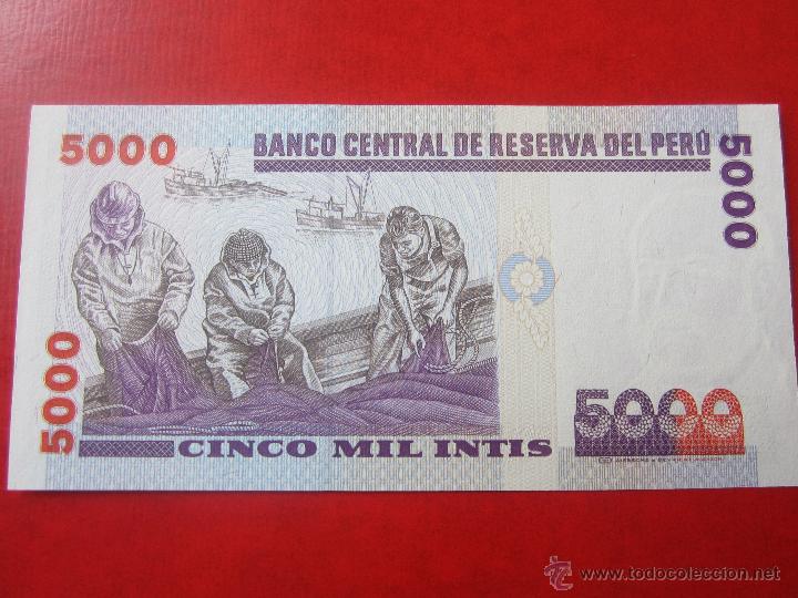 Billetes extranjeros: Peru. billete de 5000 intis. 1988 - Foto 2