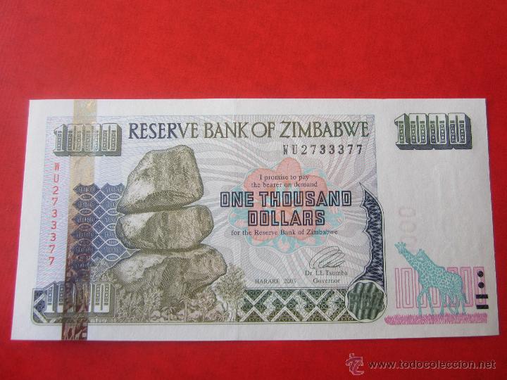 Billetes extranjeros: Zimbabwe. billete de 1000 dollars. 2003 - Foto 1