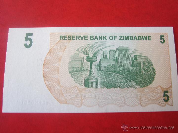 Billetes extranjeros: Zimbabwe. billete de 5 dollars. 2007 - Foto 2