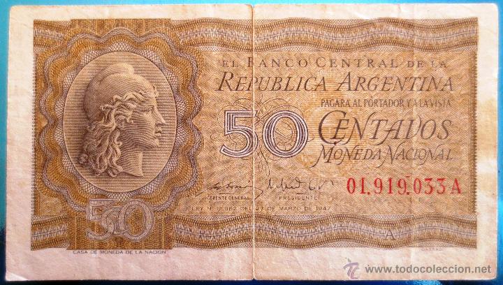 Billetes extranjeros: ARGENTINA  BILLETE DE 50 CENTAVOS DE 1947 - Foto 1