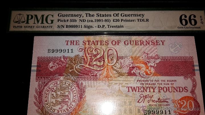Billetes extranjeros: Guernsey  20 pounds 1991 unc - Foto 1