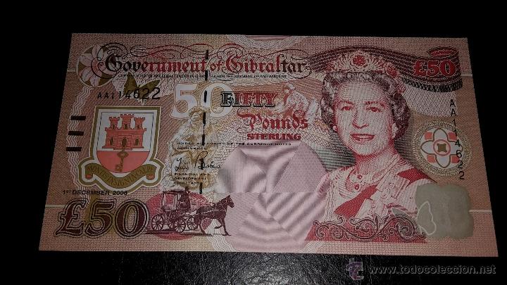 Billetes extranjeros: Gibraltar 50 pounds libras unc - Foto 1