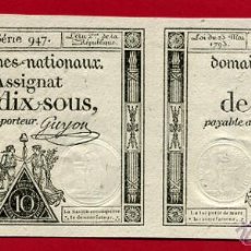 Billetes extranjeros: BILLETE FRANCIA , 2 BILLETES , DOMAINES NATIONAUX ASSIGNAT DE DIX SOUX 1793 , EBC+ , ORIGINAL , T18