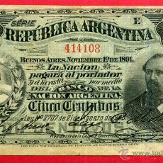 Billetes extranjeros: BILLETE 50 CENTAVOS , REPUBLICA ARGENTINA , 1891 , MBC , ORIGINAL ,T108