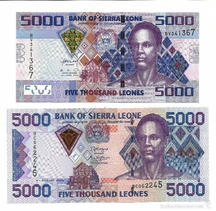 Billetes extranjeros: SIERRA LEONE LOT P-32 & P-27c 5000 LEONES 2006 & 2010 UNCIRCULATED 2 NOTES R3177