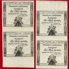 Billetes extranjeros: BILLETE FRANCIA , 4 BILLETES ASSIGNAT DE DIX SOUS , 1793 , EBC+, ORIGINAL , T947 V