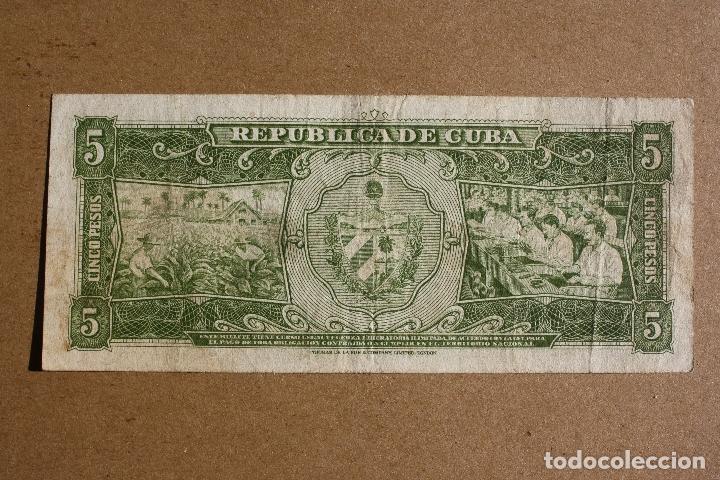 Billetes extranjeros: CUBA, 5 PESOS 1958 - Foto 2