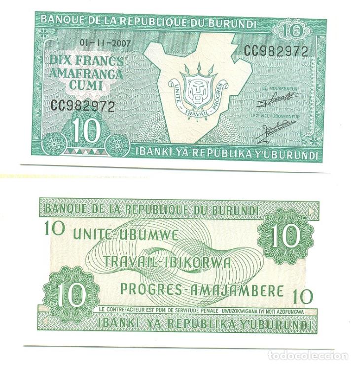Billetes extranjeros: Burundi 10 amafranga 2007 pick 33 e.2 UNC - Foto 1