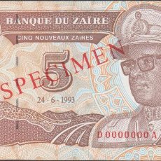 Billetes extranjeros: BILLETES - ZAIRE - 5 NUEVOS ZAIRES 1993 - SERIE D-A - PICK-53S - SPECIMEN Nº 0837 - PRINTER: G&D