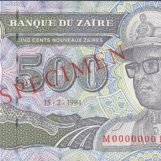 Billetes extranjeros: BILLETES - ZAIRE - 500 NUEVOS ZAIRES 1994 - SERIE M-F - PICK-64S - SPECIMEN Nº 0934 (SC)
