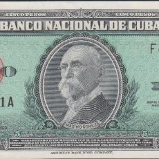 Notas Internacionais: BILLETES - CUBA - 5 PESOS 1960 - SERIE F 417817 A - PICK-92 (EBC+). Lote 354235673