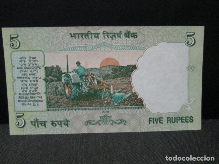 Billetes extranjeros: 5 rupees 2010 india sin circular - Foto 2