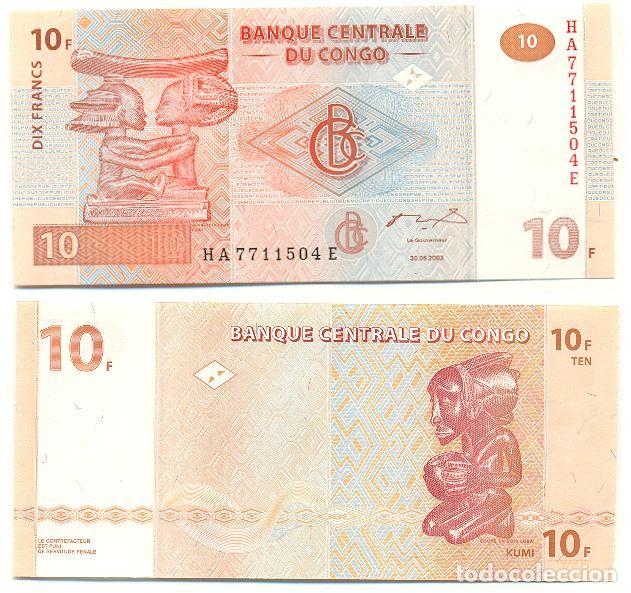 Billetes extranjeros: Congo 10 francs 2003 pick 93.a SIN CIRCULAR - Foto 1