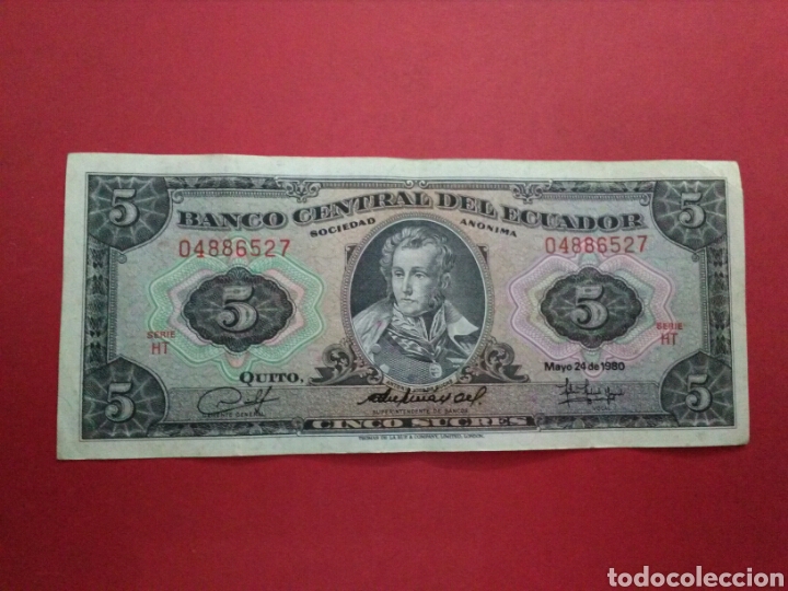Billetes extranjeros: ECUADOR. 5 SUCRES DE 1980. - Foto 1
