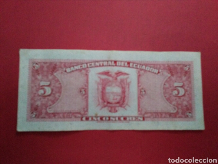 Billetes extranjeros: ECUADOR. 5 SUCRES DE 1980. - Foto 2
