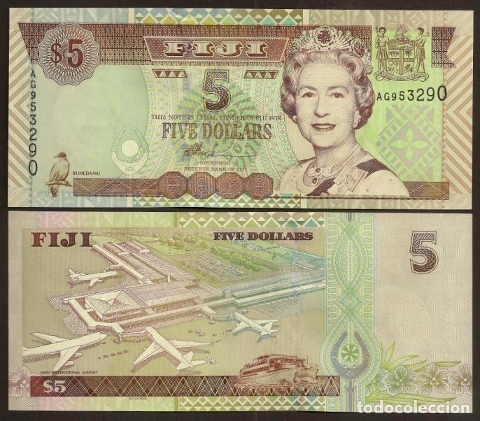 Billetes extranjeros: FIJI (FIYI). 5 $ (2002). S/C. Pick 105b. Aeropuerto.