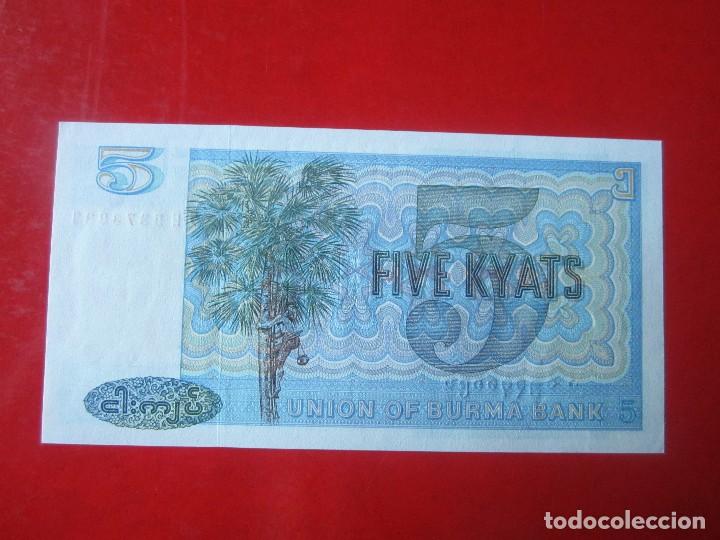 Billetes extranjeros: Myanmar. billete de 5 kiats. 1973 - Foto 2