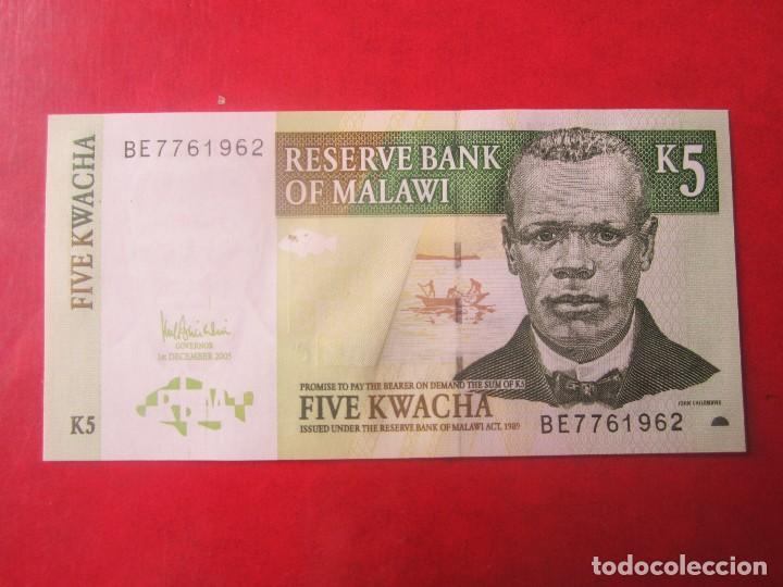 Billetes extranjeros: Malawi. billete de 5 Kwacha. 2005 - Foto 1