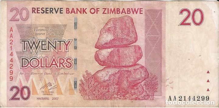 Billetes extranjeros: Zimbabwe 20 dollars 2007 pick 68 - Foto 1