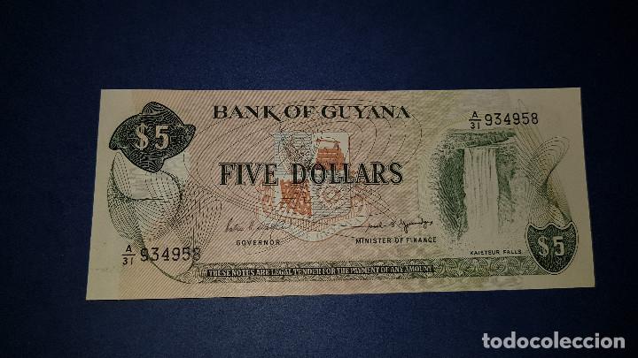Billetes extranjeros: 5 DOLARES GUYANA (1992) S.C. - Foto 1