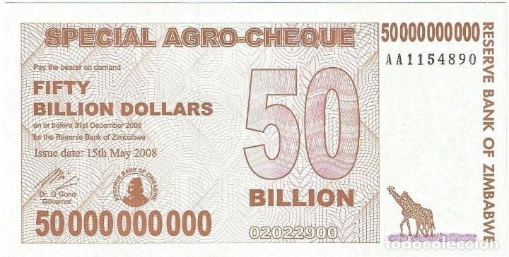 ZIMBABWE 50 Billion Dollars Special Agro-Cheque 2008 P-63 UNC Uncirculated