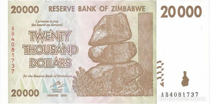 Billetes extranjeros: Zimbabwe 20.000 dollars 2008 pick 73.a SIN CIRCULAR - Foto 1