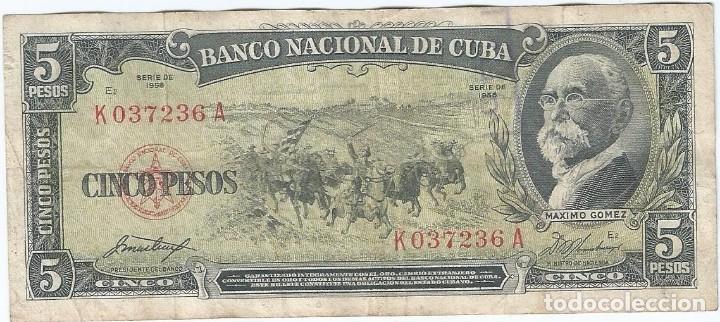 Billetes extranjeros: Cuba 5 pesos 1958 pick 91a - Foto 1