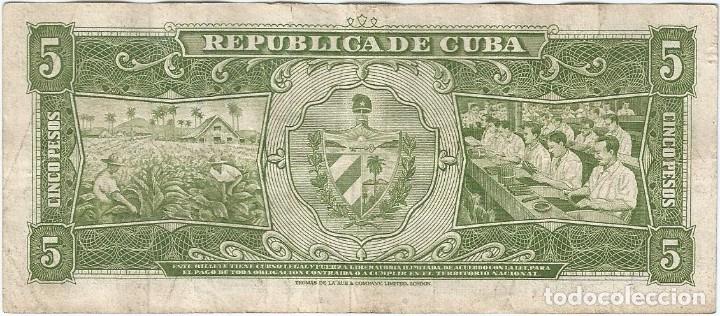 Billetes extranjeros: Cuba 5 pesos 1958 pick 91a - Foto 2