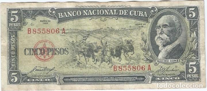 Billetes extranjeros: Cuba 5 pesos 1958 pick 91a - Foto 1