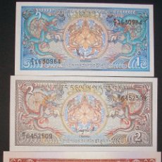 Billetes extranjeros: BHUTÁN. LOTE/SET: 1,2 Y 5 NGULTRUM. PICK 12,13,14. SC/UNC. Lote 127007567