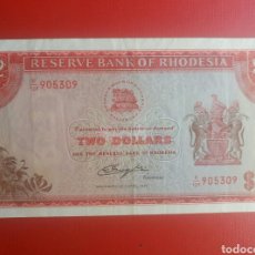 Billetes extranjeros: BILLETE RHODESIA AFRICA 2 TWO DOLLARS 1977 BUENA CONSERVACION