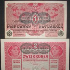 Billetes extranjeros: DOS BILLETES AUSTRIA/HUNGRÍA. 1 Y 2 CORONAS. 1916-1917. SC/UNC.. Lote 136288910