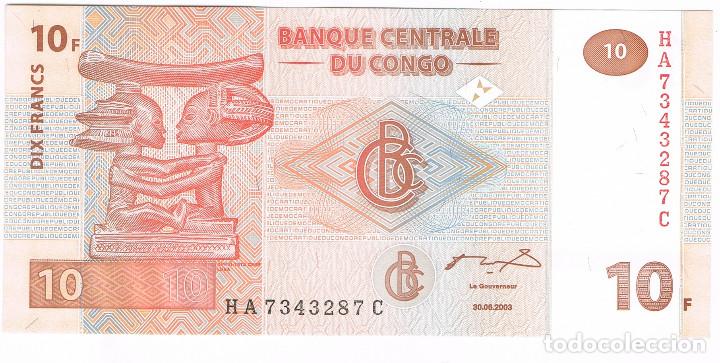 Billetes extranjeros: BILLETE DEL CONGO, 2003, 10 FRANCOS (LOTE 2) - Foto 2