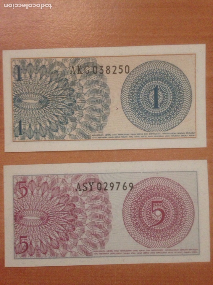 Billetes extranjeros: LOTE BILLETES DE INDONESIA 1 y 5 SIN CIRCULAR - Foto 2